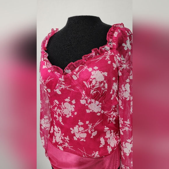 ♥️ NWT YILIBASHA BODY SUIT LONG PUFFY SLEEVE FLORAL BLOUSE - SIZE LARGE ♥️ - Picture 5 of 14